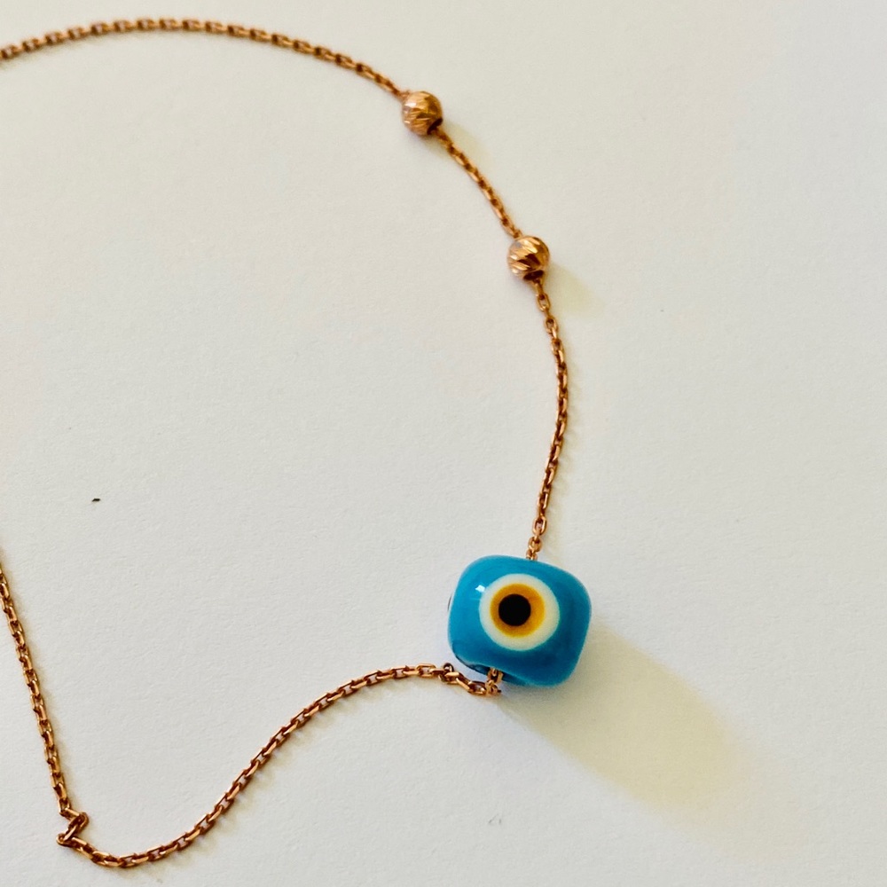🧿925 Silver blue evil eye necklace 14k rose gold plated